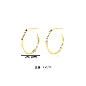 Twisted Hoop Earrings Minimalist European Silver 925 Fashion Jewellery 18K Gold Plated Twisted Circle Wave Hoop Earrings For Women