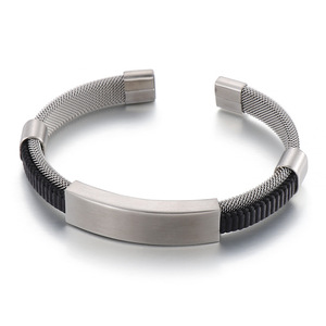 <span class=keywords><strong>Bracelet</strong></span> jonc ouvert personnalisé en acier inoxydable plaqué or 18 carats avec logo sur mesure pour homme - Product Image 3