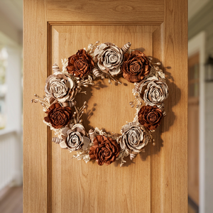 Corona de Flores Rústica Hecha a Mano, Arreglo Floral Decorativo Redondo para Boda, Paquete Individual Sin Iluminación - Product Image 3