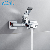 Robinet de douche et de baignoire Momali en laiton chromé à poignée unique, style contemporain, avec cartouche céramique polie, effet pluie