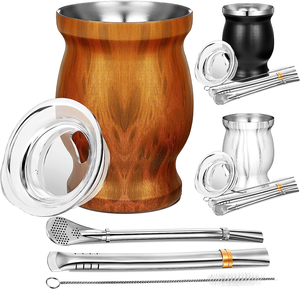 8oz Ma Dai Tasse À Thé En Forme De <span class=keywords><strong>Gourde</strong></span> En Acier Inoxydable 304 Double Couche Isolé Conception Classique Remuer Filtrage Paille Cuillère Ensemble - Product Image 2