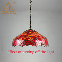 Lámpara de Techo LongHuiJing con Forma de Campana de Vidrio con Diseño de Hoja de Arce Roja, 16 Pulgadas, LED Blanco Cálido, Marco de Hierro