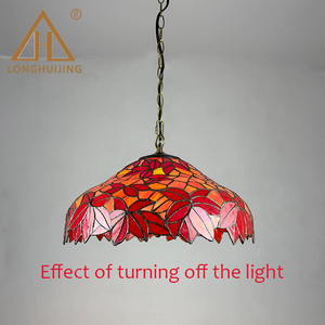 LongHuiJing Tiffany Pendant <b>Light</b> Red Maple <b>Leaf</b> Stained Glass Bell Shape 16 Inch Ceiling Lamp for Living Room - Product Image 4