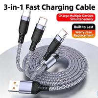 Kabel Data USB Tiga-dalam-Satu Ekstensi dengan Konektor Type-C/Micro, Konduktor Tembaga Murni untuk Smartphone dan Perangkat Elektronik Kecil