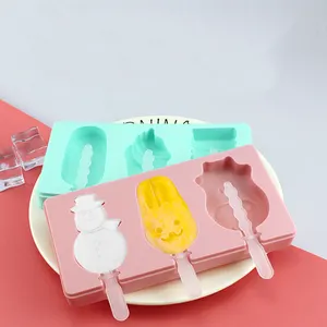 Ice Cream Silicone Mold Popsicle Sticks Molds with Lid and Food Grade Plastic Rod Bunny Little Sheep Fruit DIY Ice Cream Molud
