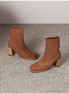 Stivali da Donna con Punta Quadrata in Camoscio Tacco Alto Moda Invernale Nuovi Stivali Snellenti con Cerniera Posteriore Taglia Grande Elasticizzati - Product Image 6