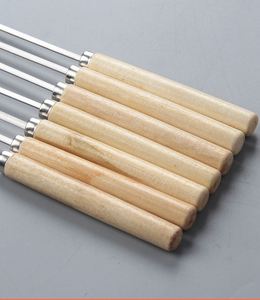 Stainless Steel Barbecue Stick with Wooden Handle Flat Barbecue Fork and Needle Kitchen <b>Tools</b> - Product Image 5