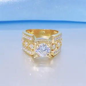 Nhẫn Cưới Vàng Đặc 22K Tùy Chỉnh Mới Nhẫn Đính Hôn Dành Cho Nam Moissanite