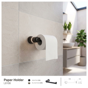 Porte-papier toilette mural minimaliste avec base éclairée, noir mat, accessoires de salle de bain modernes - Product Image 1