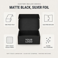 Boîte d'expédition en carton ondulé noir mat avec estampage à chaud argenté personnalisé pour l'expédition de cadeaux de soins de la peau biologiques, auto-scellante, vente en gros