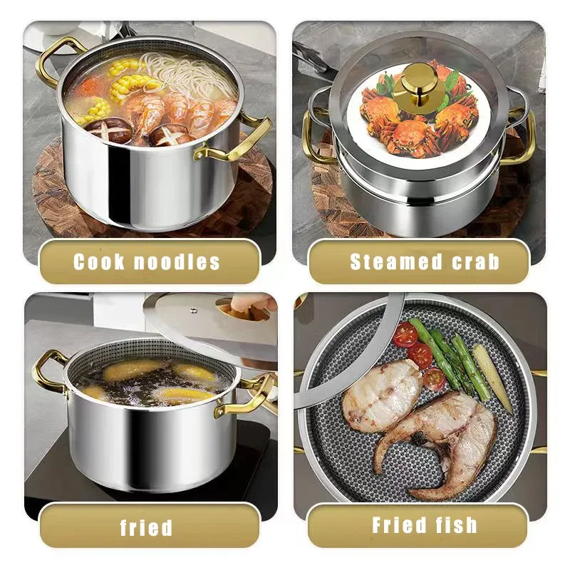304 Stainless Steel Soup Pot Non-Stick Honeycomb Lid Modern for Household Use for Induction Cooker Gas Stove Universal Frying · image 4