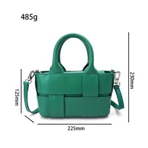 Green PU Leather Woven Plaid Hand Bag Shoulder Crossbody Small Bags Leather Satchel Bag Tote HandBag
