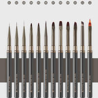 Kit de pinceaux personnalisés pour nail art avec manche métallique, en nylon multi-tailles, à virole sertie, pour liner et détails de forme capillaire