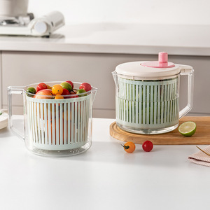 Vegetable Washer Manual Spin Dryer Basket For Kitchen Fruit And Veggie Cleaning With Lid And Handle Pink Green Color - Product Image 1