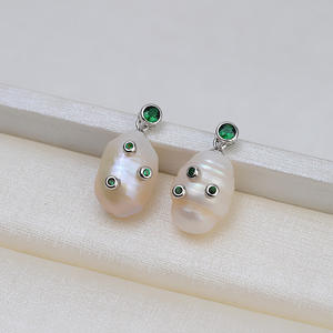 Boucles d'oreilles en perles artisanales pour femme avec crochet d'oreille en argent 925 baroque, crochet d'oreille en perle extraterrestre DIY, accessoire plaqué 1437 - Product Image 2