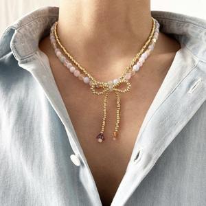 INS filles coeur arc <span class=keywords><strong>collier</strong></span> avec perle d'eau douce pastorale clavicule chaîne français perles romantiques pour printemps/été - Product Image 4