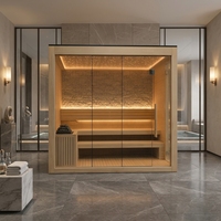 Salles de sauna de qualité pour 4 personnes, en bois de pruche, avec poêle finlandaise traditionnelle, chauffage à pierres, module de relaxation intérieur à vapeur sèche