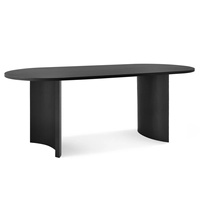 Table à manger ovale moderne 6 places en bois noir au design minimaliste 2026 avec support incurvé pour salle à manger