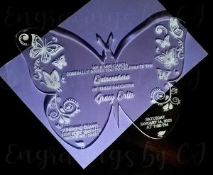 Personalizable de lujo dulce 15 años Quinceañera bebé azul mariposa transparente acrílico quince invitaciones <span class=keywords><strong>pergamino</strong></span> para xv anos - Product Image 6