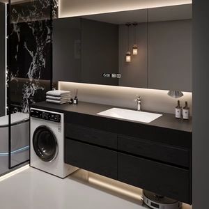 <span class=keywords><strong>Mobile</strong></span> da <span class=keywords><strong>Bagno</strong></span> <span class=keywords><strong>con</strong></span> Lavatrice Integrata, Vanità Personalizzabile <span class=keywords><strong>con</strong></span> Piano in Pietra Sinterizzata e Lavabo Integrato in Ceramica - Product Image 2