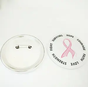 Venta caliente de la concientización sobre el cáncer de mama círculo blanco botón insignia broche cinta Rosa lucha supervivencia espero coraje fe fuerza amor