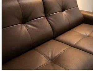 โซฟาหนังสีน้ำตาลทันสมัยปรับเอนด้วยไฟฟ้า โซฟาห้องนั่งเล่นหรูหราแบบมีกระดุม พร้อมที่วางเท้าปรับได้ โซฟา 3 ที่นั่งอเนกประสงค์ - Product Image 3