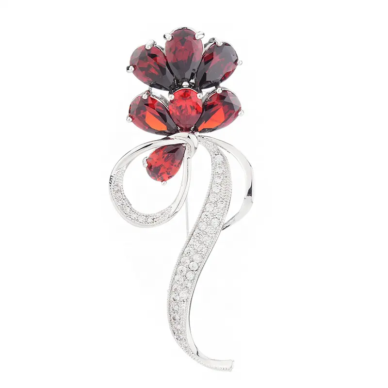 Best Jewelry Red Color Pear Cut Brooch Ruby Zircon 2023 New Design Women Men Jewelry Brooch Fashion Style Gift Daily Wear Brooch