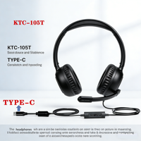 Casque filaire Type-C supra-auriculaire, microphone à réduction de bruit ENC, casque filaire professionnel pour centre d'appels, bureau, vidéoconférence
