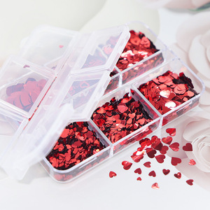 6 Rejillas de Lentejuelas Brillantes para Decoración de Uñas con Forma de Corazón Rojo para el Día de San Valentín, Accesorios para Decoración de Uñas con Lentejuelas Láser Rojas - Product Image 5