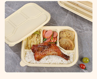 Boîte à lunch bento écologique en bambou, 1300 ml, jetable, compatible micro-ondes, 4 compartiments, haute et profonde, avec couvercle, pour plats à emporter