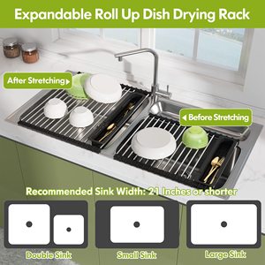 Estante de secado de platos para fregadero, estante de secado enrollable para fregadero interior, escurridores de platos de acero inoxidable 304 expandibles para mostrador de cocina - Product Image 3