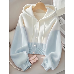 Women's <b>Patchwork</b> Hooded Knit Sweater New Knit <b>Top</b> Fashion - Product Image 3