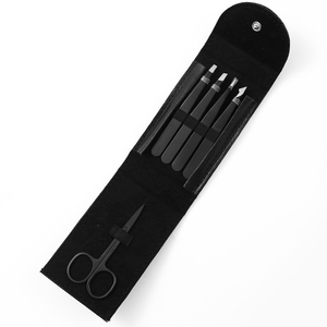 High Quality Private Label Stainless Steel Pointed Slanted Eyebrows <strong>Tweezers</strong> with Curved <strong>Scissors</strong> Black Eyebrow Trimmer Set - Product Image 6