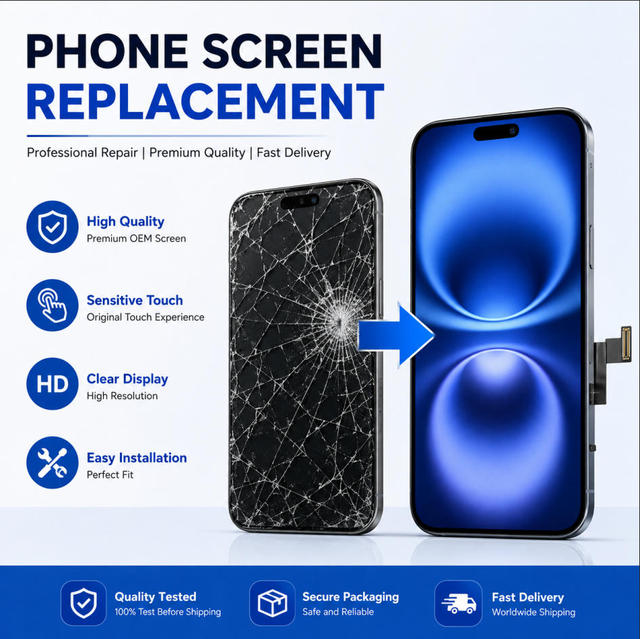 Original Phone 16 Pro Max Display 6.9" OLED Touch Screen Assembly ProMotion 120Hz OEM Replacement Grade-A Mobile Repairing Part