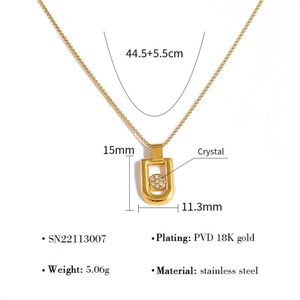 Wholesale Minimalist Jewelry Custom Gold Stainless Steel Geometric Zircon Pearl Round Moon Shell Heart Pendant Women <b>Necklace</b> - Product Image 6