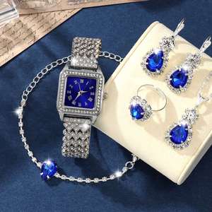 Luxury <b>Small</b> Square Lady Watch Shiny Rhinestone Drop Jewelry Quartz Wristwatch Exquisite Women <b>Gift</b> Watch Set for Daily Party - Product Image 2