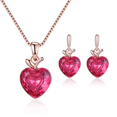 Свадебные украшения VRIUA, розовое Персиковое сердце, ожерелье яблоко, набор украшений