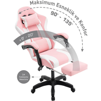 Chaise de bureau pivotante LED RGB mignonne et élégante rose et blanche, chaise de gaming RVB pour femmes, chaise de jeu rose ravissante avec lumières