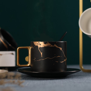 Luxury Nordic Ceramic Marble <b>Coffee</b> Cup Black Gold Espresso <b>Mug</b> Milk Tea Saucer <b>Set</b> - Product Image 3