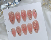 Faux ongles à presser faits main de luxe, peints à la main, en gel acrylique, de haute qualité, forme ballerine/cercueil, pour vente en gros