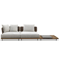 Ensemble de salon de jardin en aluminium et teck de style chinois moderne pour villa haut de gamme, mobilier de terrasse extérieure pour maison d'hôtes et jardin