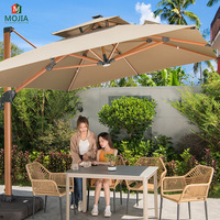 Grand parasol solaire de patio avec lumières led, parasol de jardin en aluminium en bois, plage, Anti-UV, Cantilever, parapluies d'extérieur avec base
