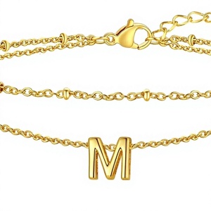FaithHeart Bracelets <span class=keywords><strong>de</strong></span> <span class=keywords><strong>cheville</strong></span> pour femmes avec initiale, étanches, plaqués <span class=keywords><strong>or</strong></span> 14 carats, en acier inoxydable inaltérable, superposés, pour l'été - Product Image 2