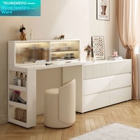 Commode minimaliste avec panneau, style crème, et table de maquillage d'angle télescopique, petite, pour chambre romantique à la française