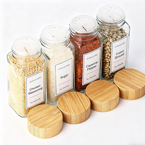ขวดแก้วใส่เครื่องปรุงทรงสี่เหลี่ยมที่ทำจากไม้และไม้ไผ่ผงพริกยี่หร่าพริกไทยขวดปรุงรสเกลือ - Product Image 5