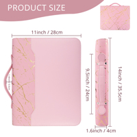 Carpeta de cartera de cuero con cremallera Rosa A4, soporte para documentos, folio de trabajo, organizador de negocios con Carpeta de 3 anillas
