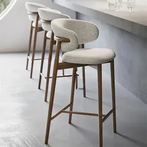 Solid Wood <strong>Bar</strong> Chair with <strong>Upholstered</strong> <strong>Fabric</strong> Seat &amp; <strong>Back</strong>, Modern Walnut High <strong>Bar</strong> <strong>Stool</strong> for Cafe Restaurant Kitchen <strong>Bar</strong> - Product Image 5