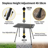 Table de camping pliable en alliage d'aluminium tactique d'extérieur, réglable en hauteur, pour pique-nique et thé - Meubles d'extérieur StrideOut