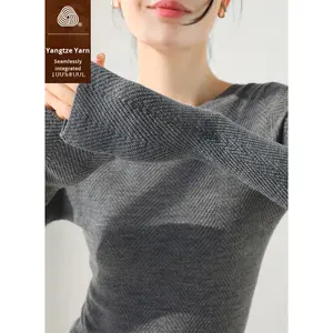 Vêtements Hong Kong Mi/Printemps 2026 Nouveau <span class=keywords><strong>pull</strong></span> en laine tricotée texturée pour femme, coupe ajustée, <span class=keywords><strong>sous</strong></span>-vêtement, col rond à lacets, base de <span class=keywords><strong>pull</strong></span> - Product Image 2