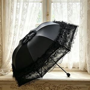 Parapluie Lolita Vintage en Dentelle, Parasol Imprimé Floral, Doublure Fleurie, Protection Solaire, Imperméable, Pliage Manuel, Gothique, Élégant, Cosplay, Mariage, Fête - Product Image 1